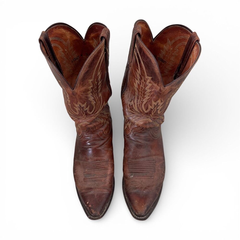 Lucchese 1883 Mad Dog Goat Leather Cowboy Boots Brown Snip Toe Mens 9 2E USA - Picture 8 of 15